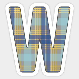 Monogram Letter W, Blue, Yellow and Grey Scottish Tartan Style Typography Design Sticker